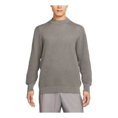 Nike Men's  Solid Color Round Neck Long Sleeves Knit Wool Sweater Wolf Grey In Gray