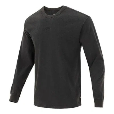 Nike Men's  Solid Color Small Logo Round Neck Long Sleeves Black T-shirt