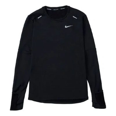 Nike Men's  Solid Color Training Sports Round Neck Long Sleeves Black T-shirt