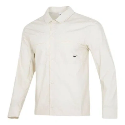 Nike Men's  Solid Color Woven Long Sleeves Autumn White Shirt