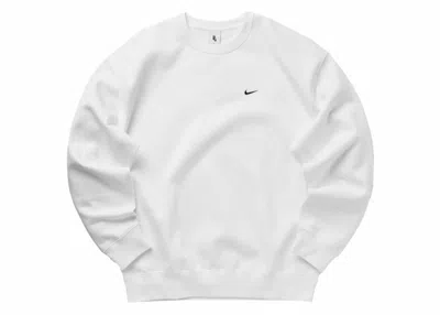 Pre-owned Nike Men's  Solo Swoosh Fleece Crewneck Sweatshirt In White/black In Multi
