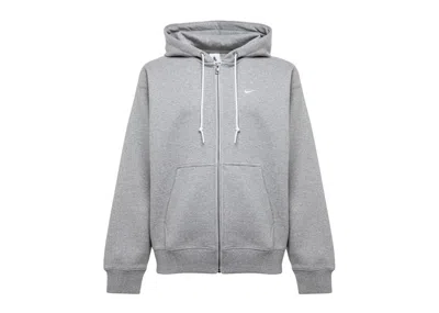 Pre-owned Nike Men's  Solo Swoosh Full Zip Hoodie In Dark Grey Heather/white In Multi