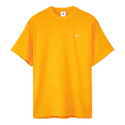 Nike Men's  Solo Swoosh Small Label Logo Solid Color Sports Round Neck Short Sleeve Gold Orange T-shi In Yellow