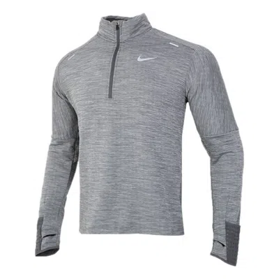 Nike Men's  Sphere Dri-fit Half Zipper Fleece Stay Warm Running Training Long Sleeves Pullover Gray