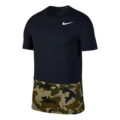 Nike Men's  Splicing Camouflage Logo Sports Short Sleeve Black T-shirt In Blue