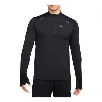 Nike Men's  Sports Logo Solid Color Stand Collar Long Sleeves Black T-shirt