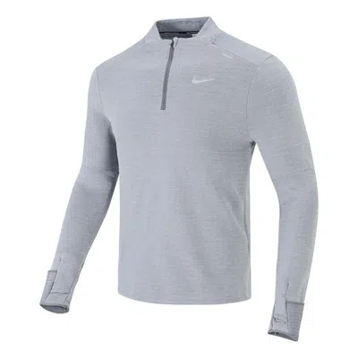 Nike Men's  Sports Logo Solid Color Stand Collar Long Sleeves Light Grey T-shirt In Gray