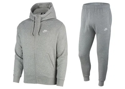 Pre-owned Nike Men's  Sportswear Club Fleece Fullzip Hoodie & Joggers Set In Dark Grey Heather/matte Silver/whi