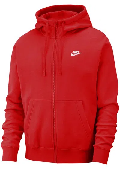 Pre-owned Nike Men's  Sportswear Club Fleece Fullzip Hoodie In University Red/white