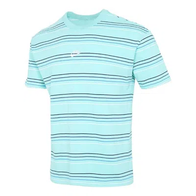 Nike Men's  Sportswear Embroidered Logo Stripe Loose Knit Sports Short Sleeve Blue Green T-shirt