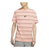 Nike Men's  Sportswear Embroidered Logo Stripe Loose Knit Sports Short Sleeve Pink T-shirt