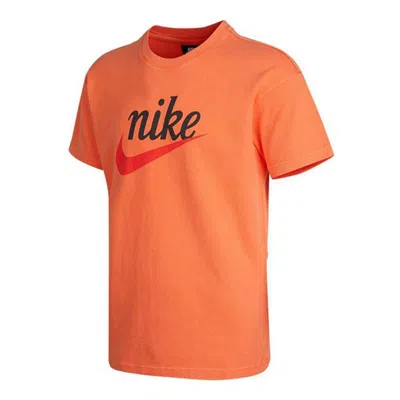 Nike Men's  Sportswear Heritage Essentials Logo Printing Knit Sports Short Sleeve Orange T-shirt
