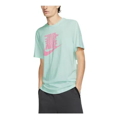 Nike Men's  Sportswear Large Logo Pattern Printing Round Neck Sports Short Sleeve Green T-shirt In Blue