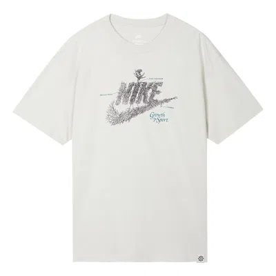 Nike Men's  Sportswear Plant Flowers Logo Printing Sports Round Neck Short Sleeve Light Bone T-shirt In White