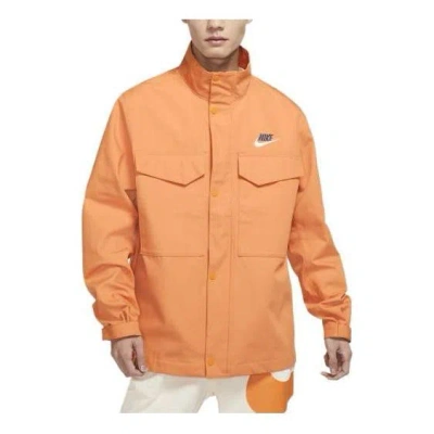 Nike Men's  Sportswear Solid Color Alphabet Logo Stand Collar Zipper Jacket Orange