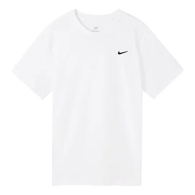 Nike Men's  Sportswear Solid Color Embroidered Logo Micro Mark Round Neck Casual Short Sleeve White T