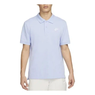 Nike Men's  Sportswear Solid Color Lapel Short Sleeve Light Sea Blue Polo Shirt In White