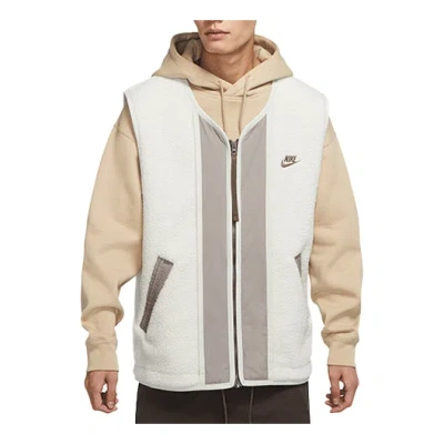Nike Men's  Sportswear Sport Essentials+ Embroidered Logo Fleece Zipper Mineral Gray Vest In White