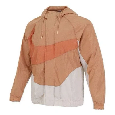 Nike Men's  Sportswear Swoosh Contrasting Colors Large Logo Hooded Woven Jacket Orange In Brown