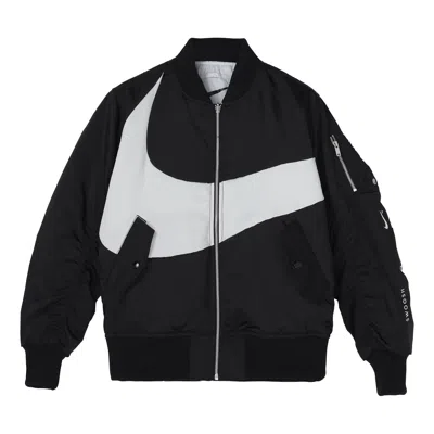 Nike Men's  Sportswear Swoosh Therma-fit Contrasting Colors Large Logo Reversible Loose Aviator Padde In Black