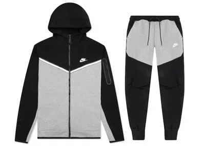 Pre-owned Nike Men's  Sportswear Tech Fleece Full Zip Hoodie & Joggers Set In Black/dark Grey Heather/white