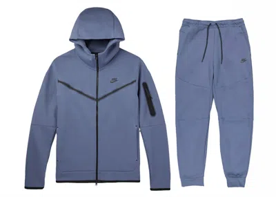 Pre-owned Nike Men's  Sportswear Tech Fleece Full Zip Hoodie & Joggers Set In Diffused Blue/black In Multi