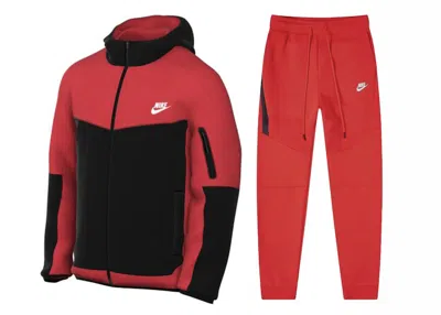 Pre-owned Nike Men's  Sportswear Tech Fleece Full Zip Hoodie & Joggers Set In Light Crimson/black/white