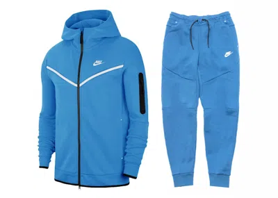 Pre-owned Nike Men's  Sportswear Tech Fleece Full Zip Hoodie & Joggers Set In Photo Blue/white In Multi