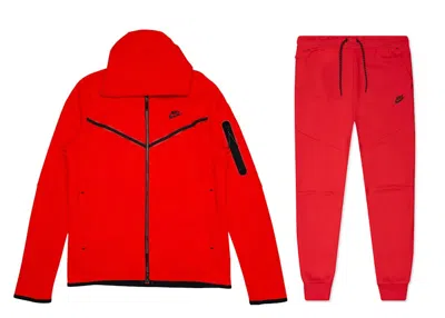Pre-owned Nike Men's  Sportswear Tech Fleece Full Zip Hoodie & Joggers Set In University Red