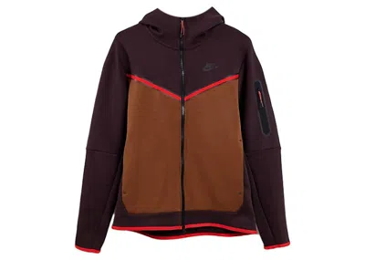 Pre-owned Nike Men's  Sportswear Tech Fleece Fullzip Hoodieblack In Brown Basalt/pecan/chile Red
