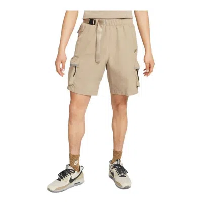 Nike Men's  Sportswear Tech Pack Solid Color Logo Embroidered Side Elastic Waistband Shorts Khaki In Brown