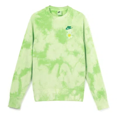 Nike Men's  Sportswear Tie Dye Daisy Embroidered Round Neck Bright Green
