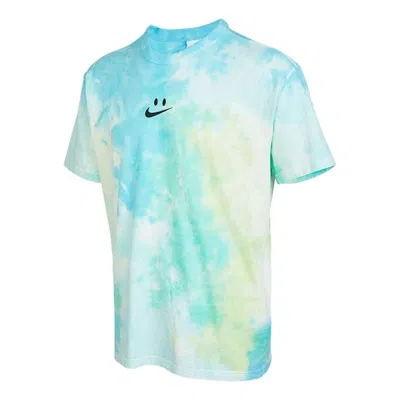 Nike Men's  Sportswear Tie Dye Smiling Face Printing Loose Short Sleeve Light Mint Green T-shirt In Blue