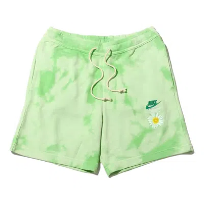 Nike Men's  Sportswearfrench Terry Solid Color Logo Flowers Embroidered Casual Shorts Light Green