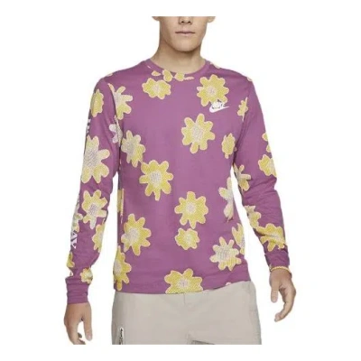 Nike Men's  Ss22 Flowers Logo Printing Round Neck Long Sleeves Wine Red T-shirt In Brown