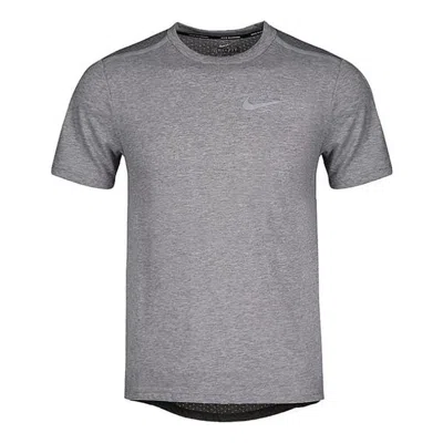 Nike Men's  Stripe Logo Printing Running Quick Dry Round Neck Short Sleeve Gray T-shirt
