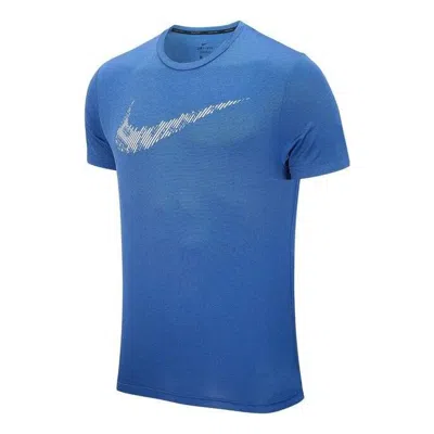 Nike Men's  Stripe Logo Printing Training Sports Short Sleeve Blue T-shirt