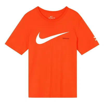 Nike Men's  Swoosh Large Logo Printing Knit Round Neck Short Sleeve Orange Red T-shirt