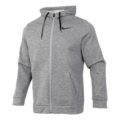Nike Men's  Therma Casual Sports Cardigan Training Fleece Lined Hooded Jacket Gray