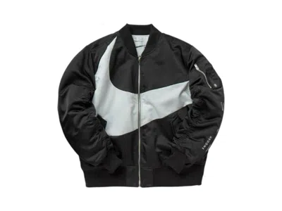 Pre-owned Nike Men's  Thermafit Synthetic Fill Reversible Bomber Jacket In Black/white