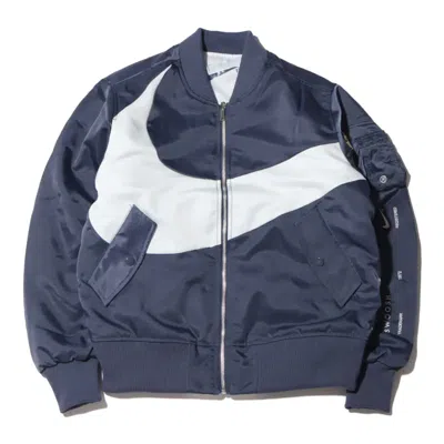 Pre-owned Nike Men's  Thermafit Synthetic Phil Reversible Bomber Jacket (asia Sizing) In Thunder Blue