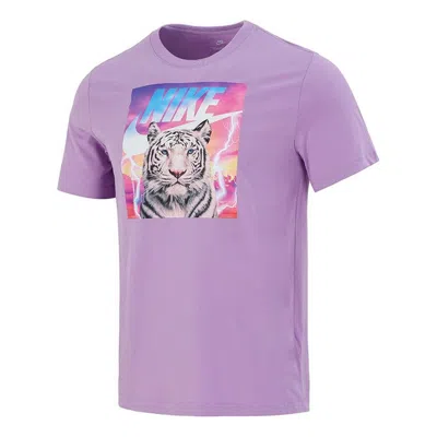 Nike Men's  Tiger Pattern Logo Athleisure Casual Sports Short Sleeve Purple T-shirt
