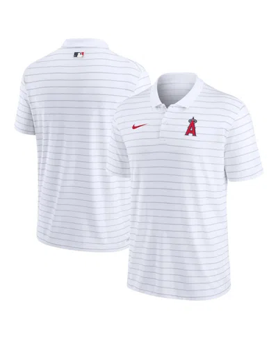 Nike Men's  White Los Angeles Angels Authentic Collection Victory Striped Performance Polo Shirt