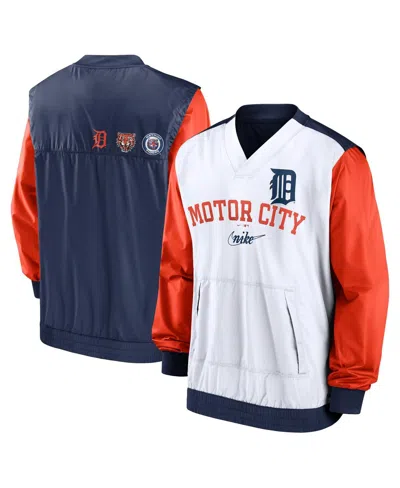 Nike Men's  White, Navy Detroit Tigers Rewind Warmup V-neck Pullover Jacket In White,navy