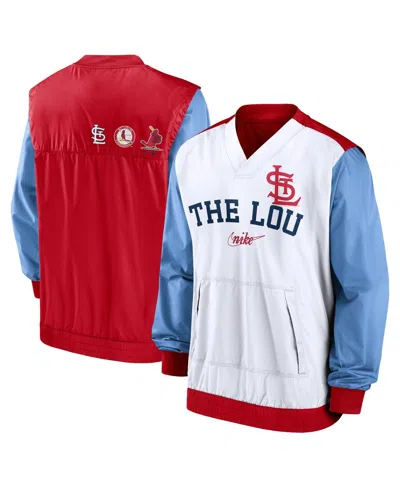 Nike Men's  White, Red St. Louis Cardinals Rewind Warmup V-neck Pullover Jacket In White,red