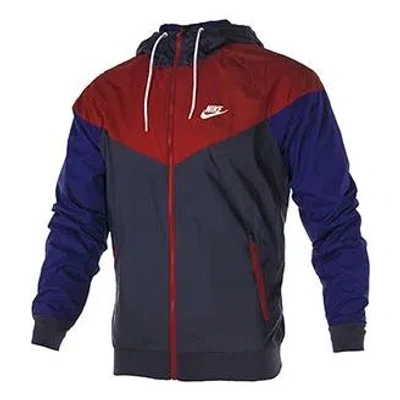 Nike Men's  Windrunner Hooded Woven Windbreaker Sports Colorblock Jacket Red In Blue