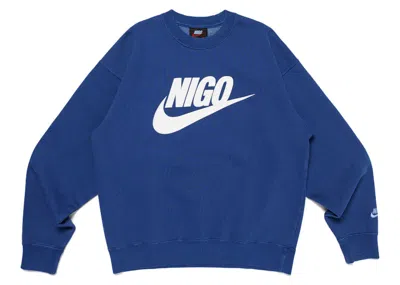 Pre-owned Nike Men's  X Nigo Nrg Fleece Crew Sweatshirt In Navy Blue
