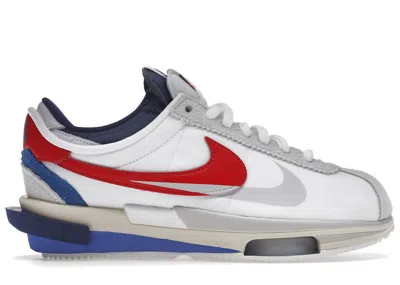 Pre-owned Nike Men's  Zoom Cortez Sp Sacai Blue Sneakers In White/light Cream/university Red In Multi