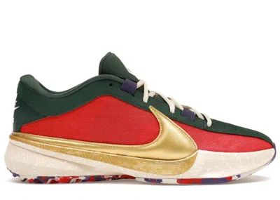 Pre-owned Nike Men's  Zoom Freak 5 Keep It A Buck Sneakers In Gym Red/metallic Gold/fir