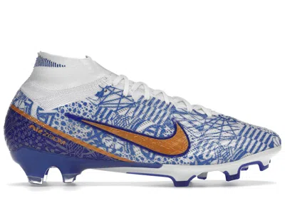 Pre-owned Nike Men's  Zoom Mercurial Superfly 9 Elite Cr7 Fg Azulejo Sneakers In White/concord/medium Blue